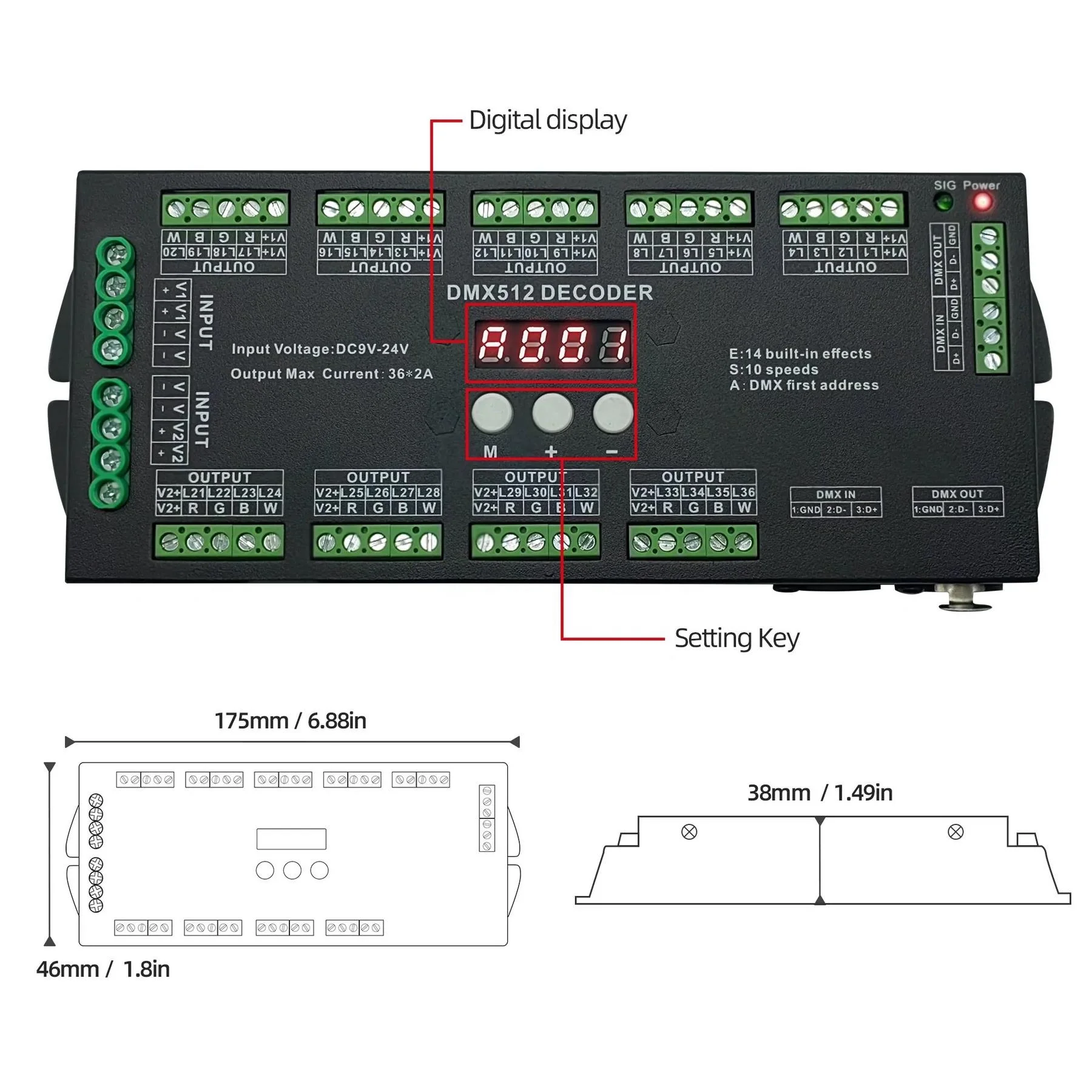 36CH канал Dmx512 диммер контроллер Dmx декодер 12 группа RGB/RGBW