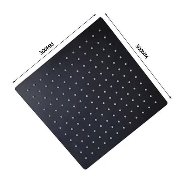 12 Inch Black Water Saving Square Ceiling Rain Shower Head Slim 304 Rain Shower Stainless Steel Wall Mounted Showerhead