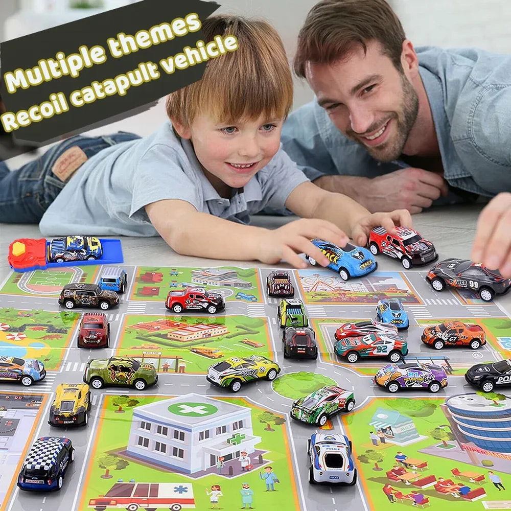 Kids Alloy Pull Back Car Toys Mini City Cartoon Inertia Racing Car Model Diecast Vehicle For Boys Girls Birthday Xmas Gift