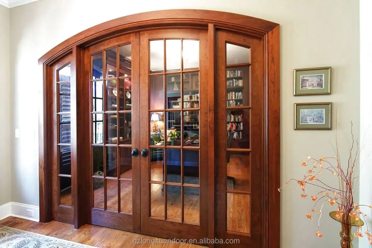 interior french double wood doors with arch and sidelights