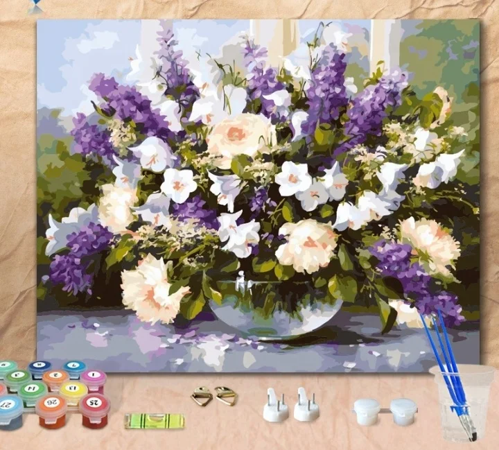 Hand-painted DIY digital oil painting of flower landscape, sea view, home decoration painting