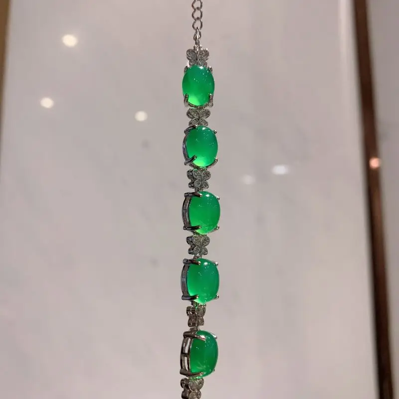 New Fashion Jewelry Classic Green Jadeite Bracelets Bracciale Chalcedony Luxury Butterfly Inlaid Green Jade Bracelet Pulsera
