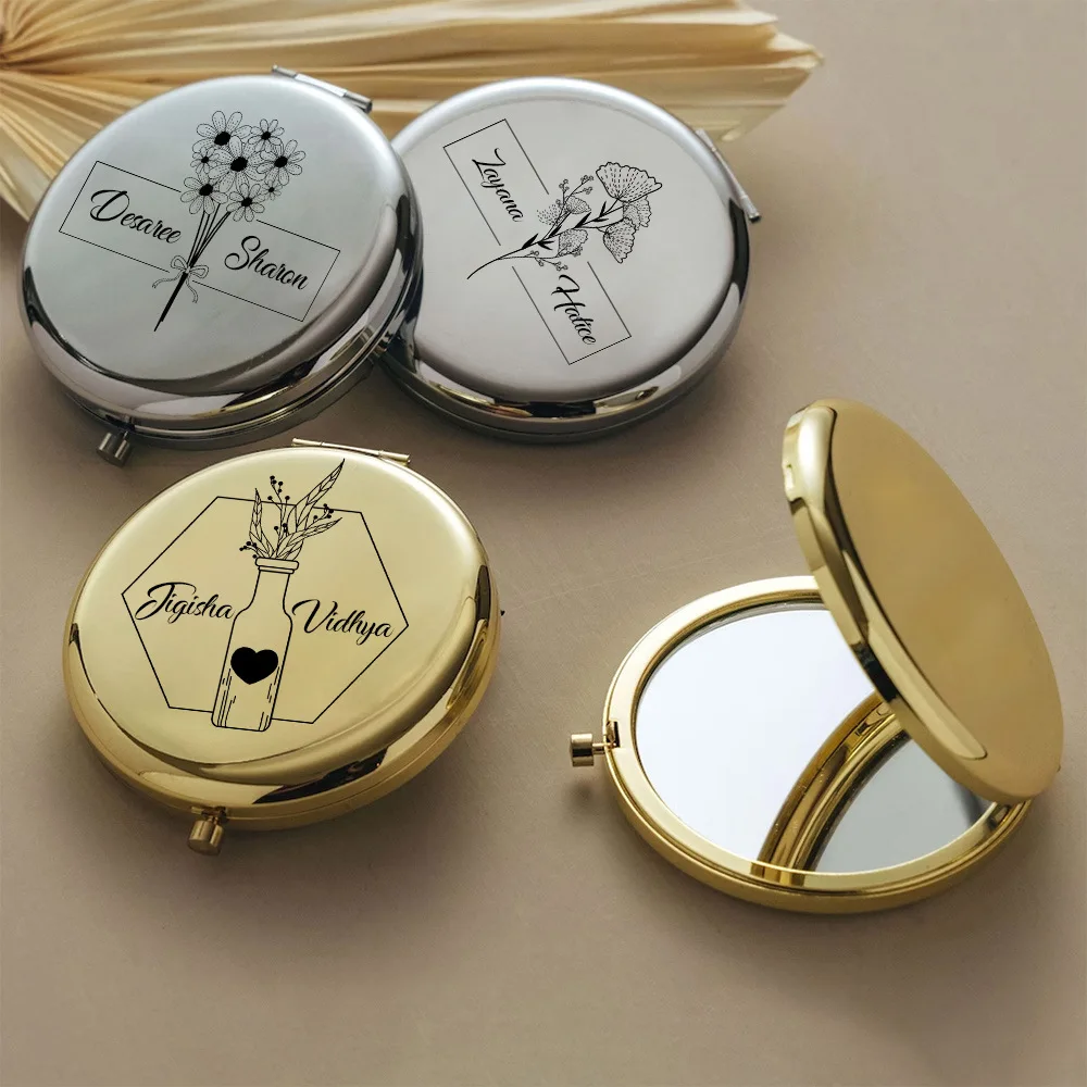Metal Rose Gold Round Double Makeup Compact Mirror Custom Logo For Hand Held Mini Pocket Mirror