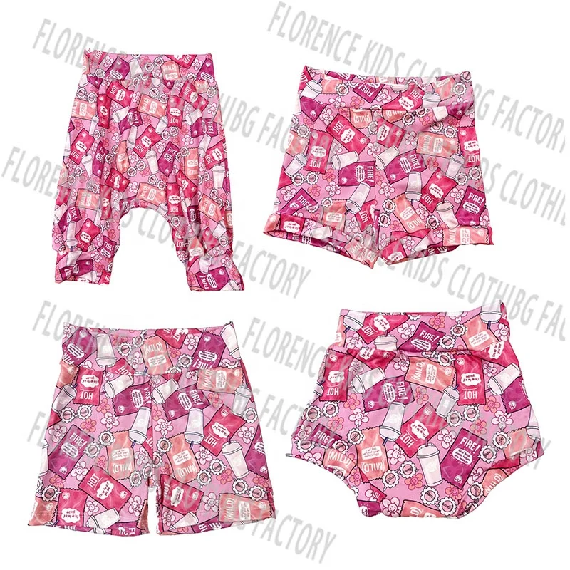 DH OEM Pantalones cortos para ninas boutique bamboo DBP custom print summer pants girls shorts for kids