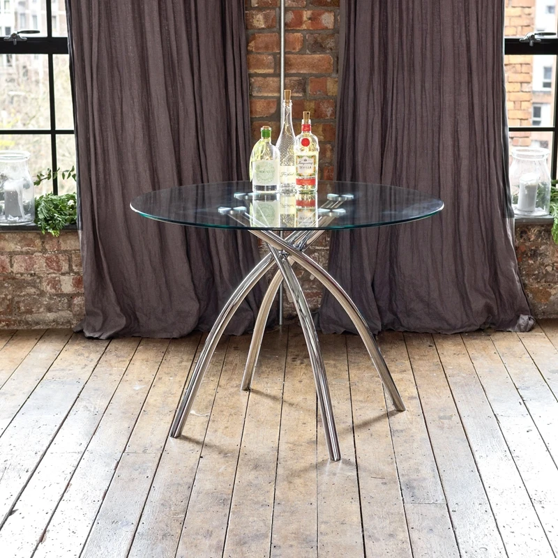 Modern Fashionable Popular Chrome Legs Glass Round Top Decoration Dining Table