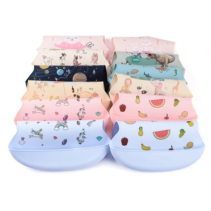 New design Silicone Bibs Waterproof Saliva Dripping Cartoon Aprons  Adjustable Different styles Feeding Newborn Baby Bibs
