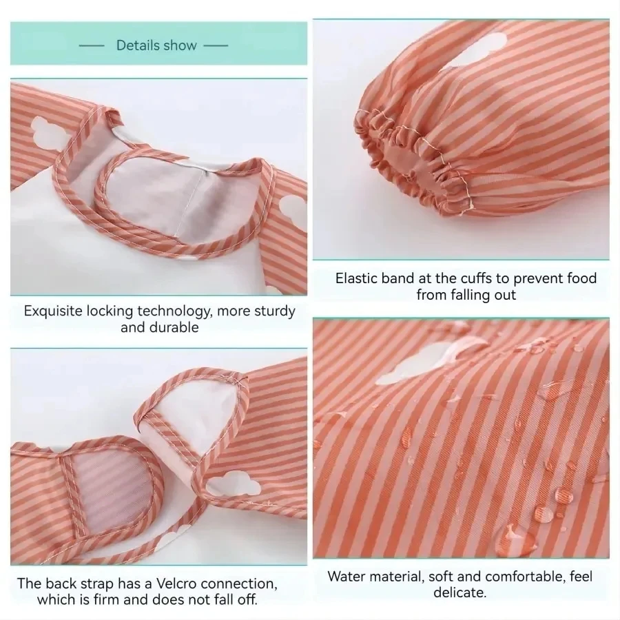 I-0132 Infant Toddler Baby Cartoon Long Sleeve Art Apron Animal Smock Soft Waterproof Baby Eating Bib