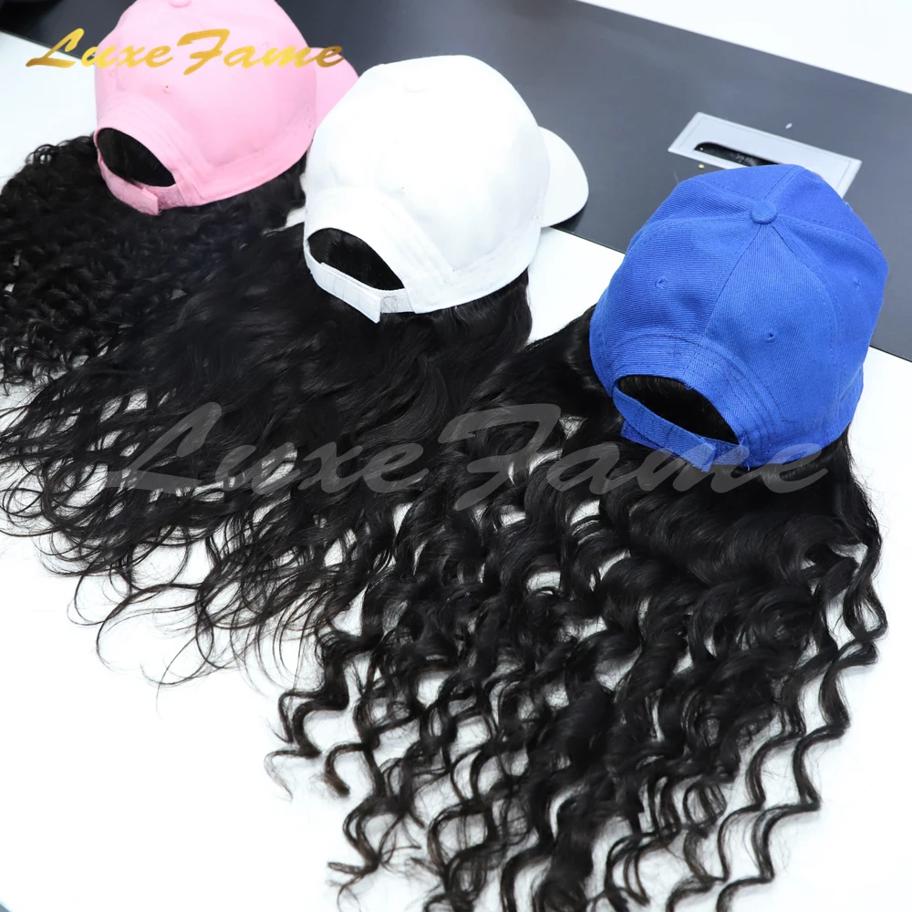 brazilian 30 inch deep curly wig with hat,adjustable crochet wig stocking cap,trump hair wig hat