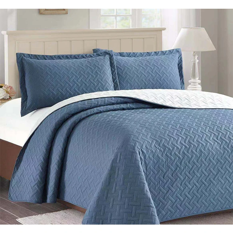 Lake blue stain resistant pintuck comforter quilt household textile quilt set bedding wholesale