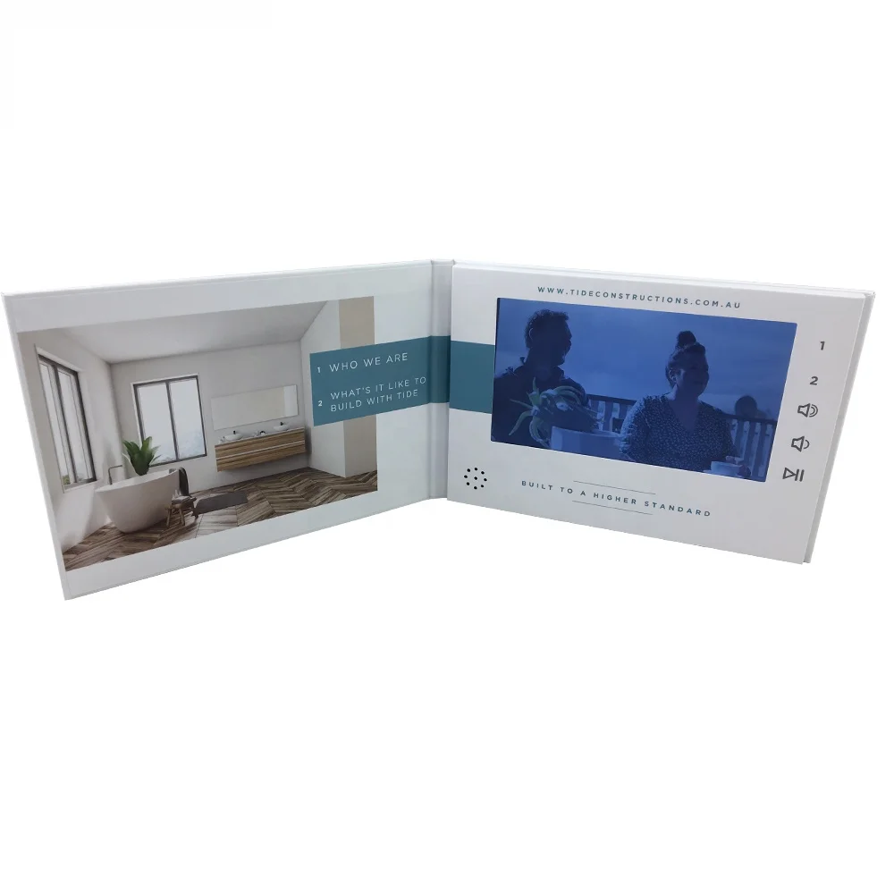 COTE Handmade Popular Hardcover 1GB 7 Inch LCD Video Brochure Digital Video Display Video Card