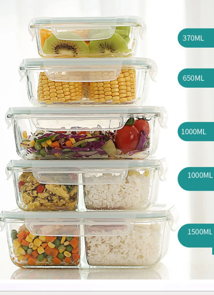 Lunch box bag glass rectangular silicone food meal bento lunch box food container with pp lid