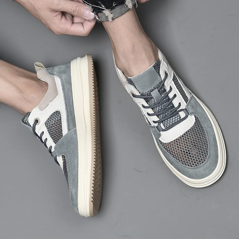 2022 custom shoes Fashion men mesh breathable genuine leather casual custom sneaker