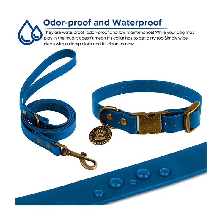 Waterproof Durable PVC Dog Collar with Leash Set Simple Solid PVC Dog Collar with Leash Set