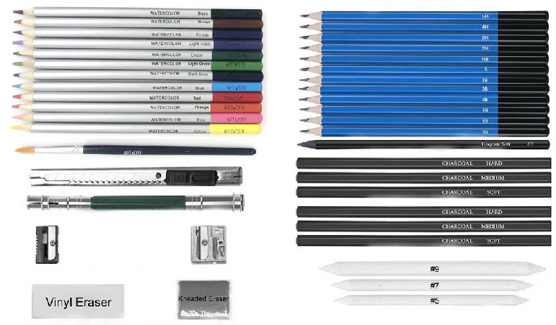 Professional 41pcs Artist Kit Includes Graphite Pencils Sticks Sharpener Eraser Sketch Pencils Set for Drawing