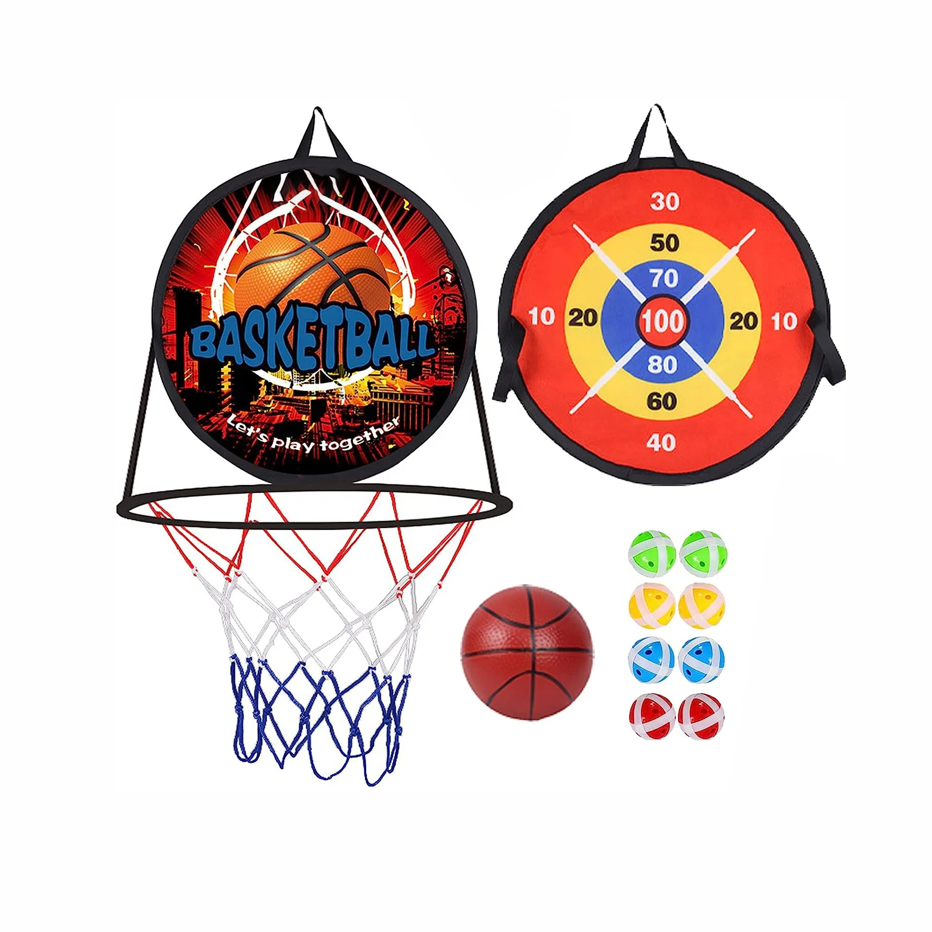 GIBBON  Kids Indoor Outdoor Portable Throwing Ball Board Double Side Basketball Hoop Game Set