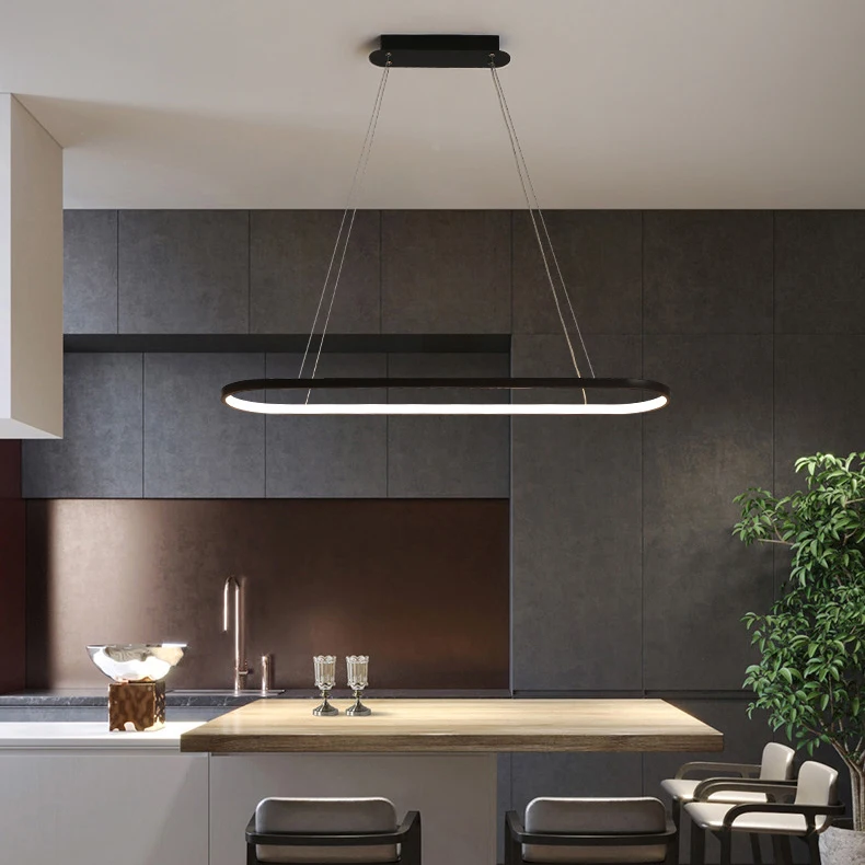Modern Simple Aluminum High Lumen LED Long Linear Curved Kitchen Island Hanging Lamp For Dinning Table