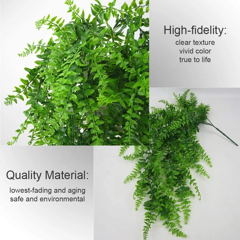 
2Pack Artificial Plants Vines Ferns Persian Rattan Hanging Plant Boston Fern Flowers Vine Outdoor Plastic Plants for Wall Decor 