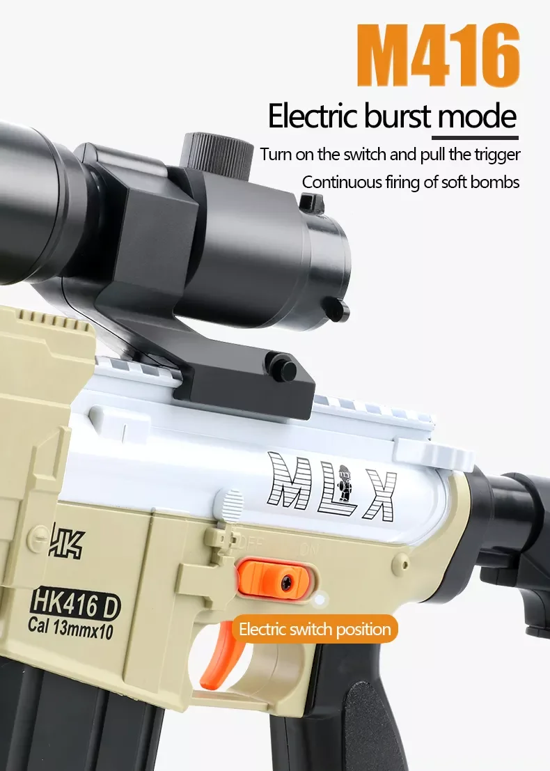 2022 NEW 416 Fully Auto  Soft Bullet Air Gun Kid Toys Shooting Game  With Telescopes Gun Toy