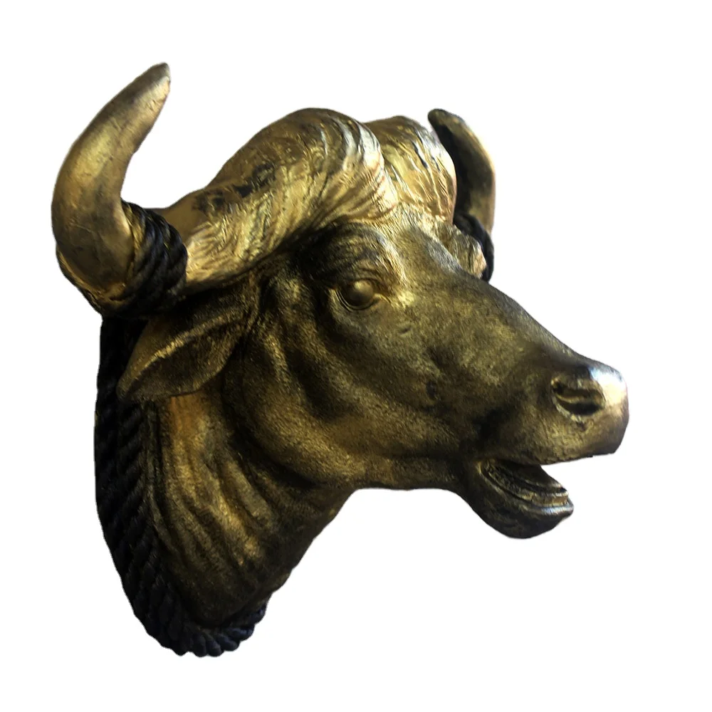 Antique Bronze Resin Bull Head Sculpture for Wall Decor Handing