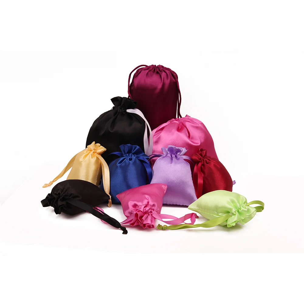 custom logo drawstring hair bundle extensions packaging bag wig satin bag