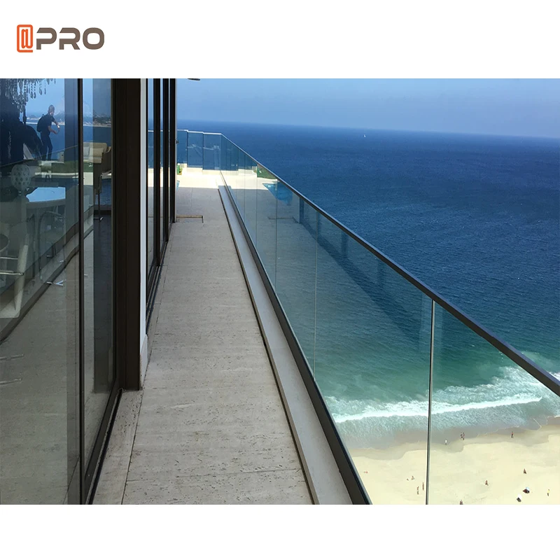2024 Latest APRO u channel Handrail system outdoor front porch decks veranda aluminum tempered glass balcony