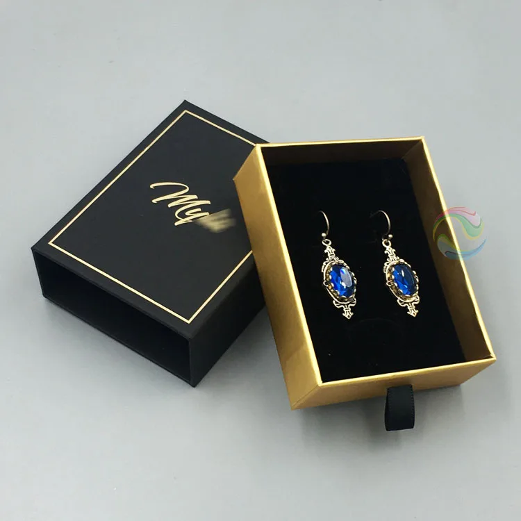 Wholesale Long Small Custom Black Paper Earring Jewellery Packaging Box With Gold LOGO