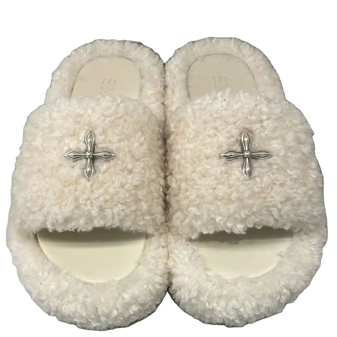High Quality Dark Cross Black Velvet Slippers With Thick Soles Wear Fashion Fur Indoor Slippers For Ladies