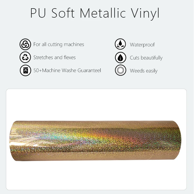 Wholesale PU Pet Metallic Glitter Gold Elastic Flex Foil heat press iron on htv vinyl cutter heat transfer