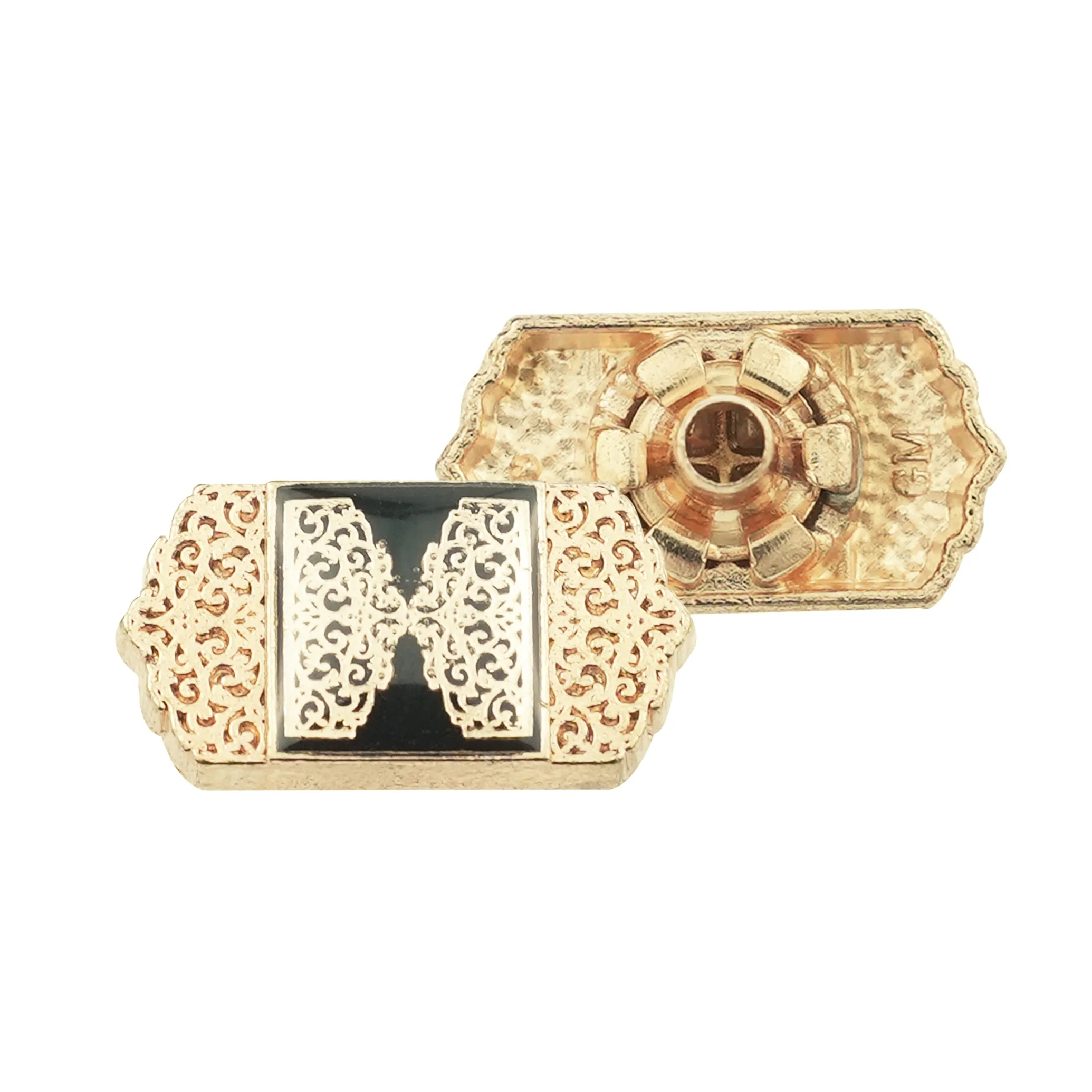 Jinyi Button Factory OEM ODM Thobe Jubah Zinc Alloy Square Press Button CustomLogo Pattern Metal Snap Button for Clothes