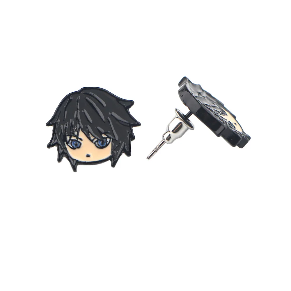In stock anime design metal earrings dye black plating soft enamel ear studs for women