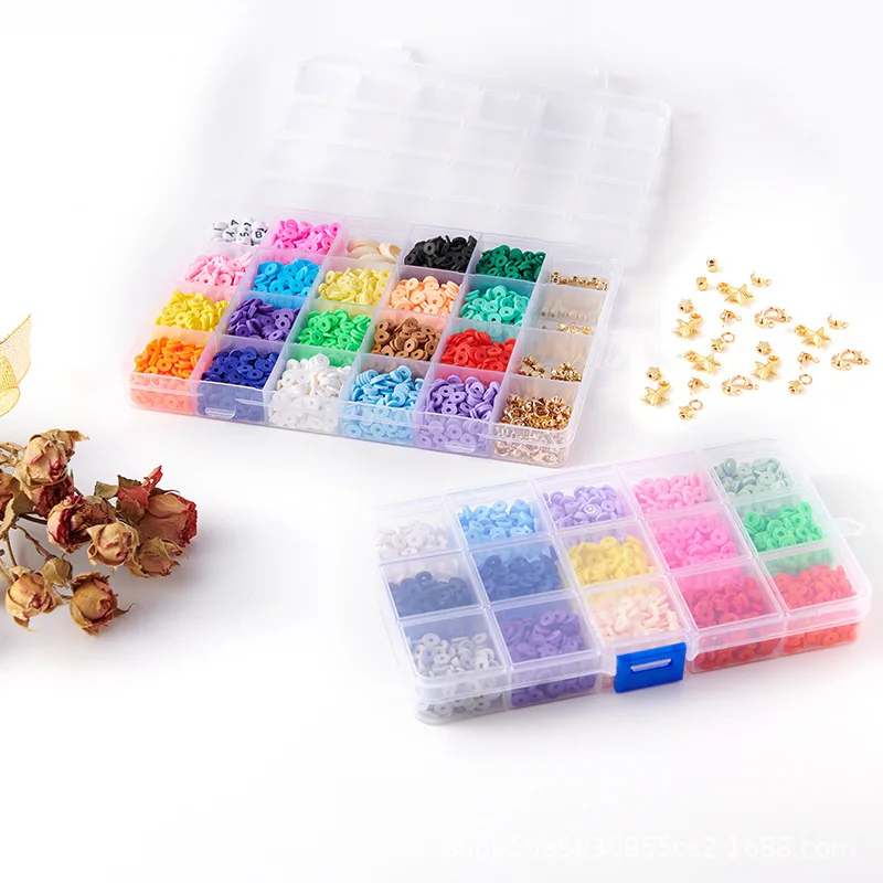 Amazon Hot Selling 24 Grids Polymer Clay Beads And Pendant Accessories Kit Beading Supplies For Necklace And Bracelet Making Kit