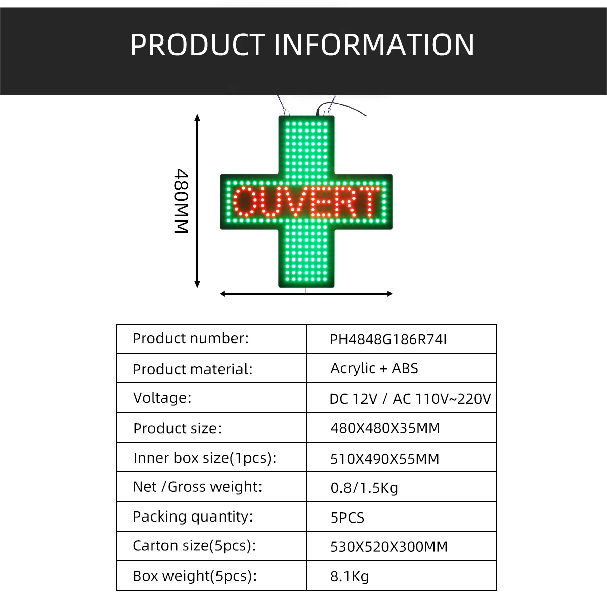 Внешняя торговля экспортная оптовая продажа 48 см французская больница аптека зеленый односторонний внутренний крест светодиодный открытый знак