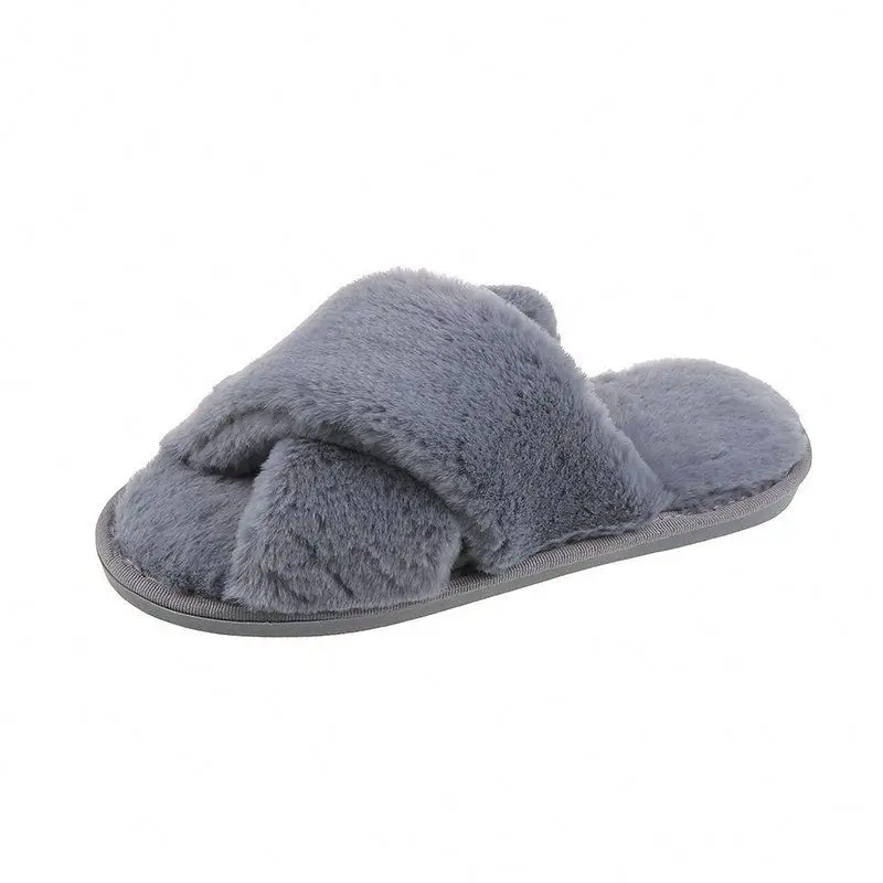 Cross Slippers Slide Sandals Flat Beach furry Winter Slippers For Women