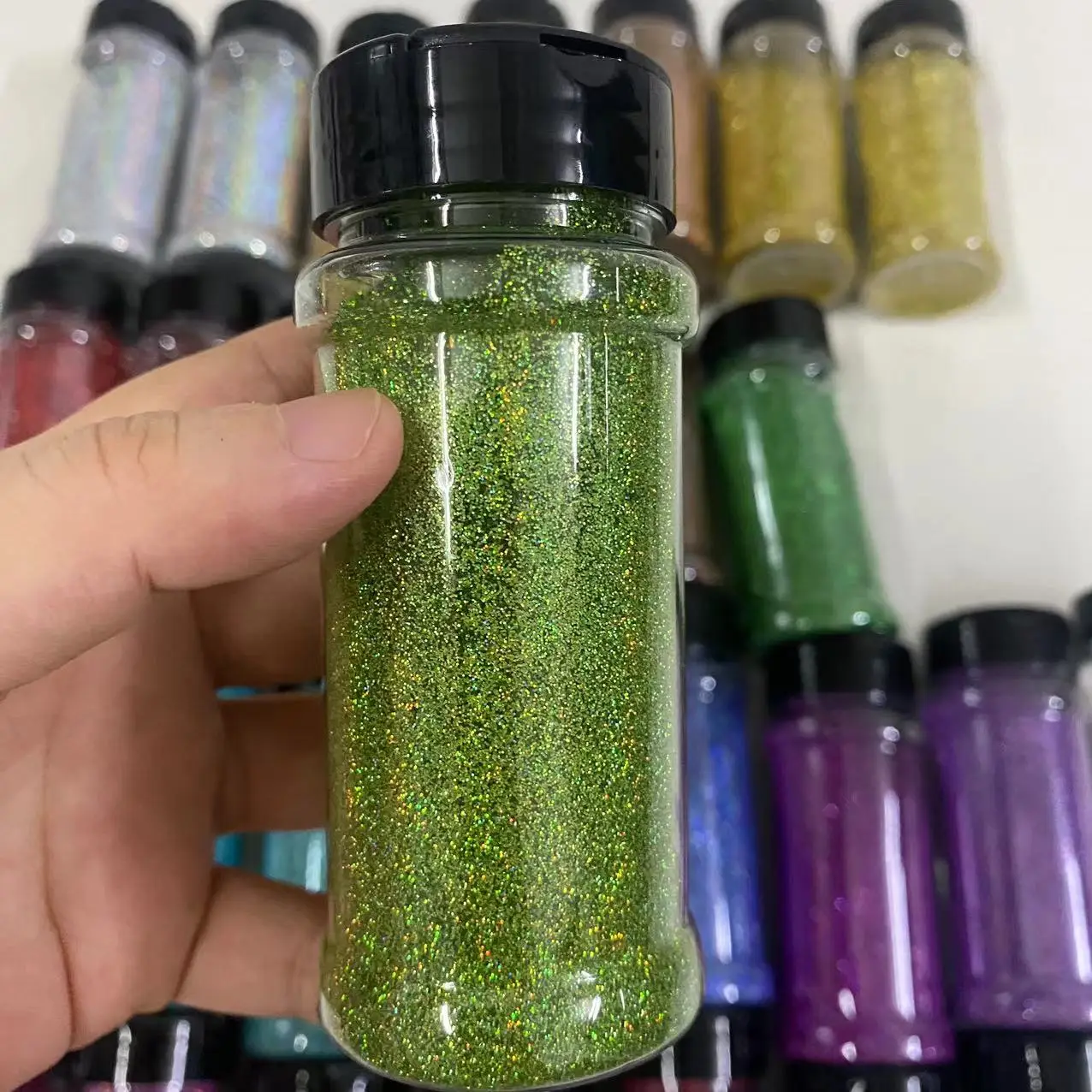Wholesale 2 Oz Shaker Nail Glitter Hexagon Shaped Car Paint Manufacturer Golden Glitter Powder