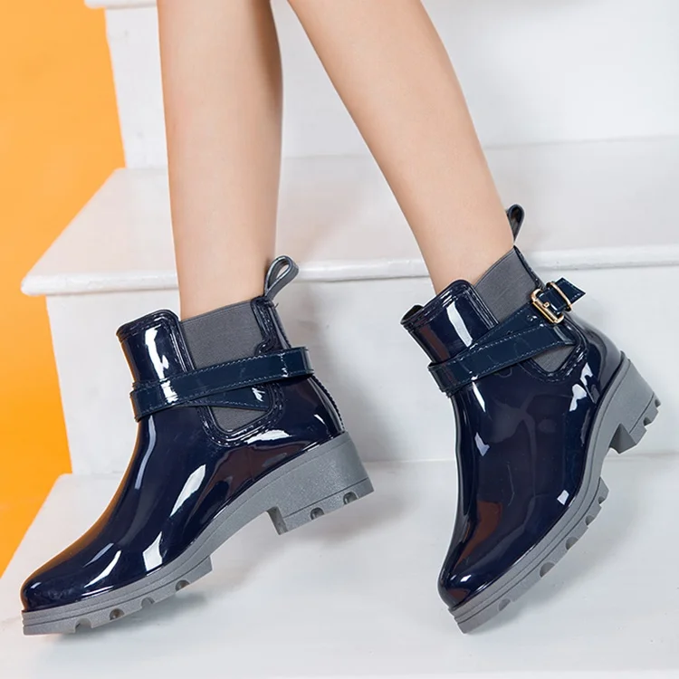 Bright shiny rubber pvc ankle rain boots rain boots for adults woman rain boots