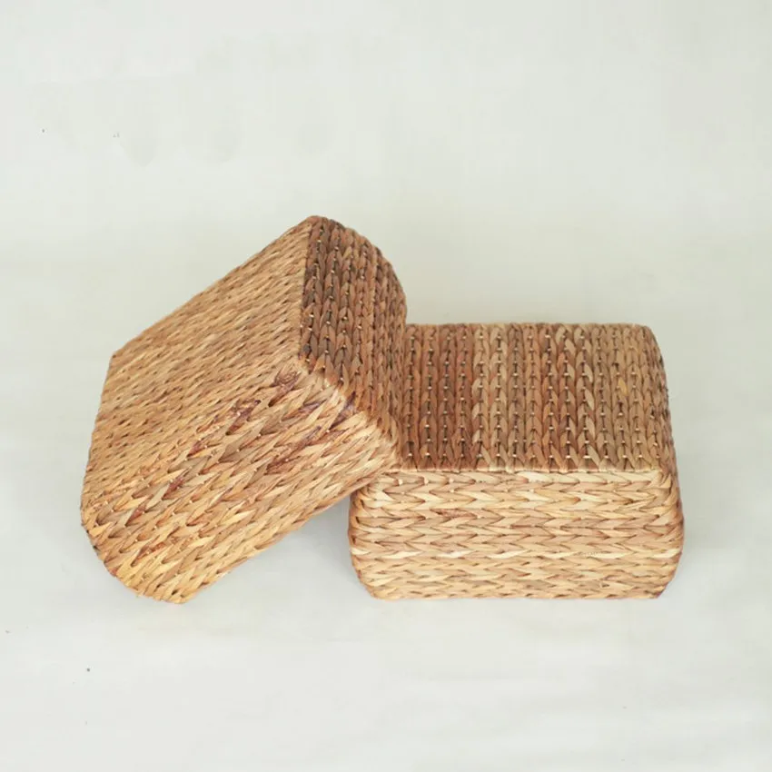 Lovely water hyacinth square kid stool pouf natural materials woven ottomans baby stools