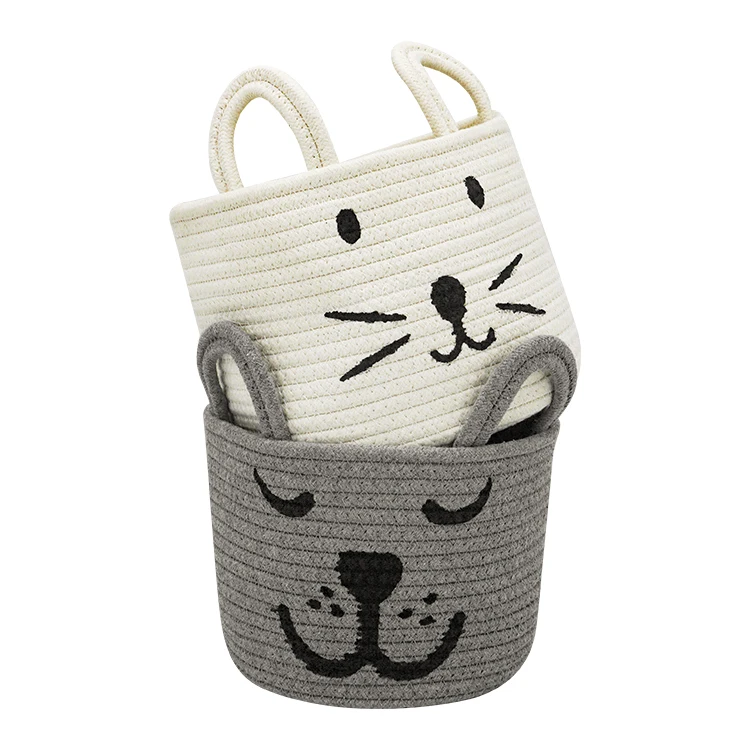 Custom soft colorful animal design cute cat dog cartoon clothes and toys 100 cotton rope baby storage baskets