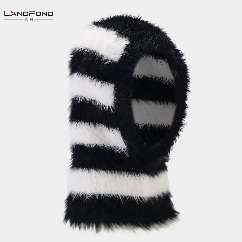 Landfond accessory Winter Fashion striped color pattern snood hat warm winter hat