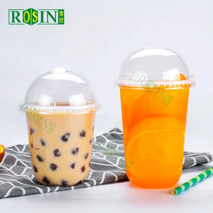 Wholesale PP Cups juice cup 16oz 24 oz printed logo disposable plastic with dome lid boba bubble tea cup