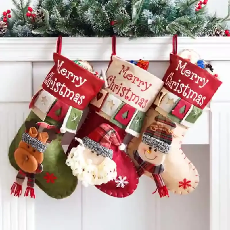 JOYWOOD Cute decorated Christmas stocking Santa Snowman three-dimensional pocket decorated gift bag Gift bag