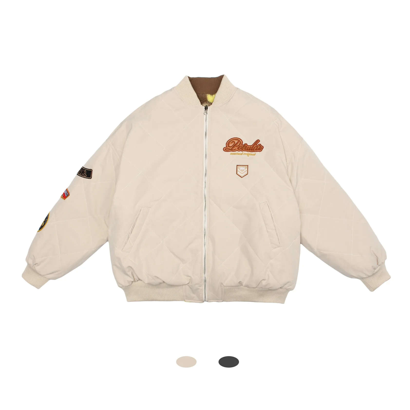 American street fashion brand jacket double-sided wear design baseball uniform thick cotton jacket