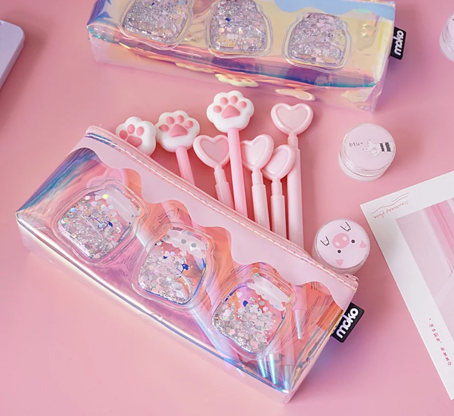 designer transparent pencil case glitter bags, clear pvc sequin pencil case zipper custom