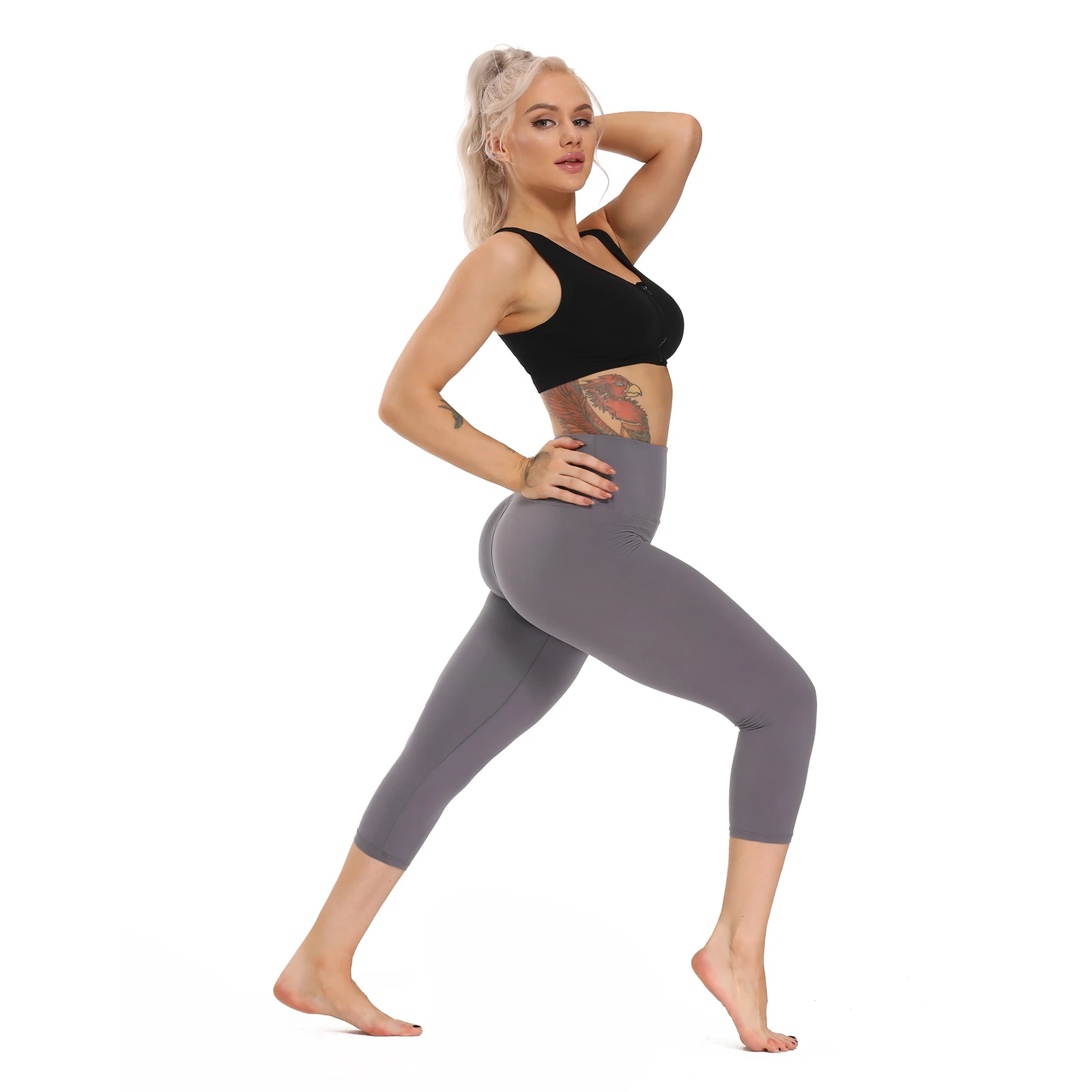 Wholesale Custom Logo Label Print High Waist Soft Leggings Running Cycling Capri Leggings Exercise Capris Breathable For Women