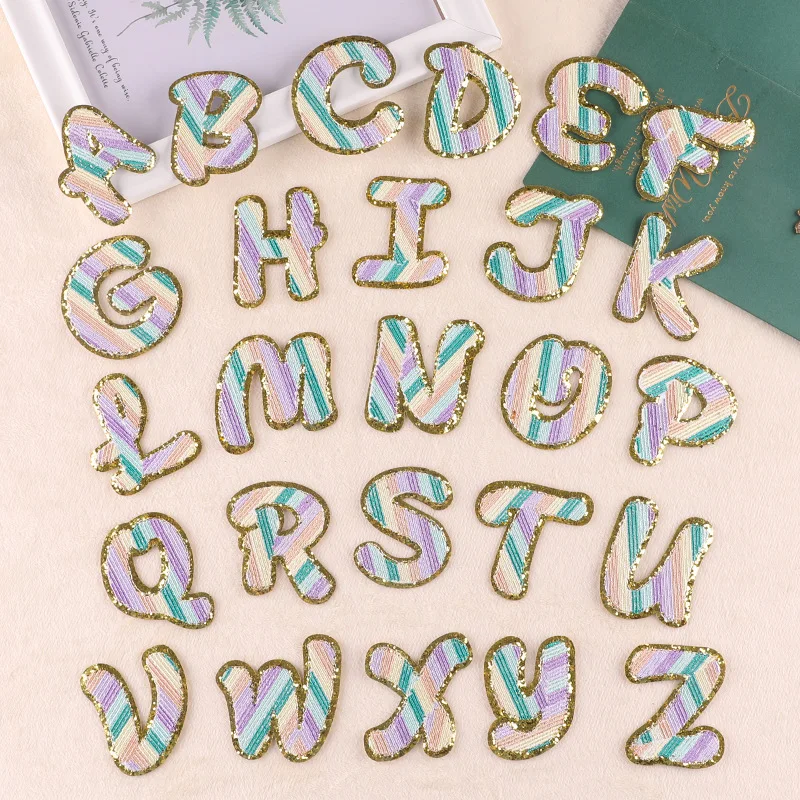 Gold Glitter Embroidered Iron on Letters Alphabet Iron on Letter Patches