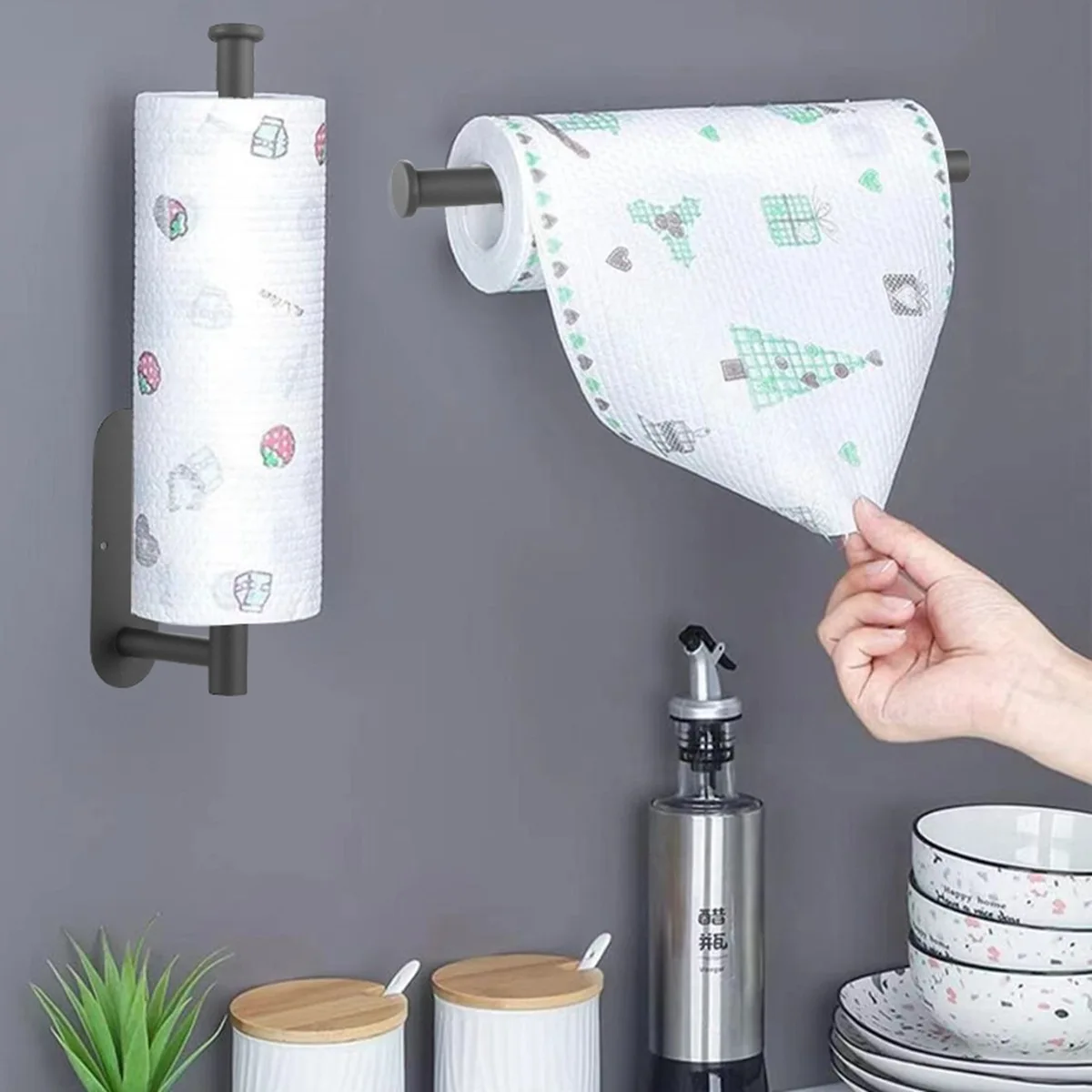 Wall Self Adhesive Paper Holder Under Cabinet Stainless Steel Roll Tissue Hanger Organizer Paper Kitchen Toilet Towel Rack
