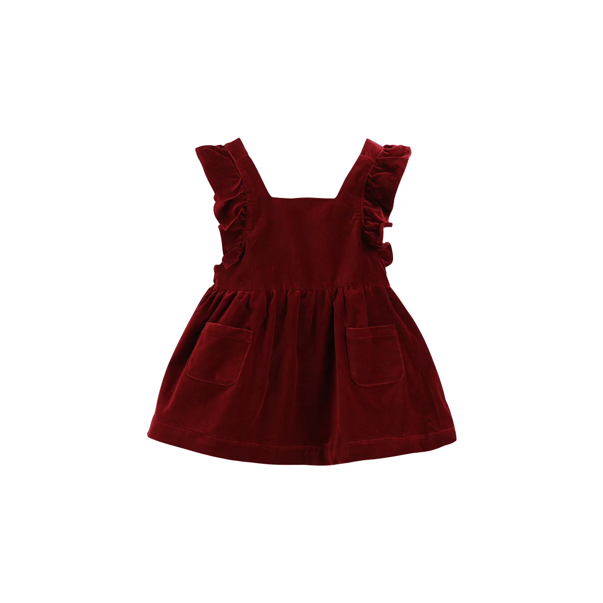 
Kids clothing red velvet dress pinafore design suspender overall skirt baby dress 
