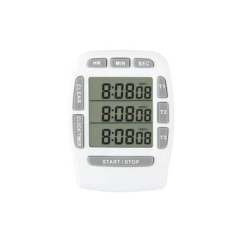 Large LCD Digital Timer 3-Channels Programmable Kitchen Timer for lab cooking baking