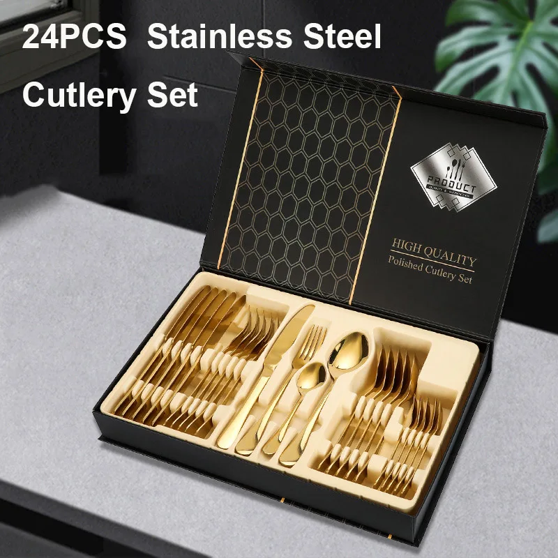 
24 pcs High Quality Flatware Set 304 Stainless Steel Fork and Spoon Set . 