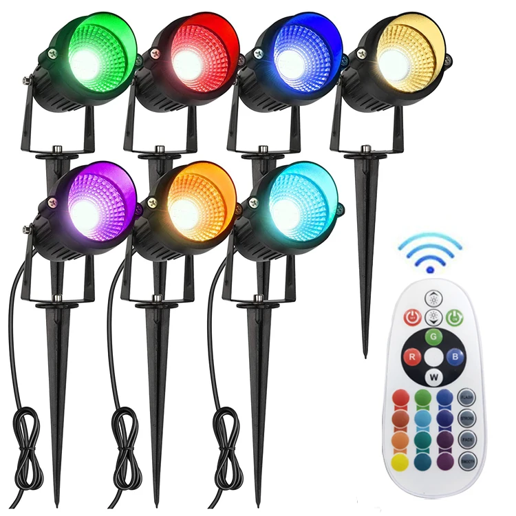 6W Outdoor RGB W RF Remote Control 16 Kinds of Color-changing 12V 24V Waterproof Lawn Landscape LED Garden Light
