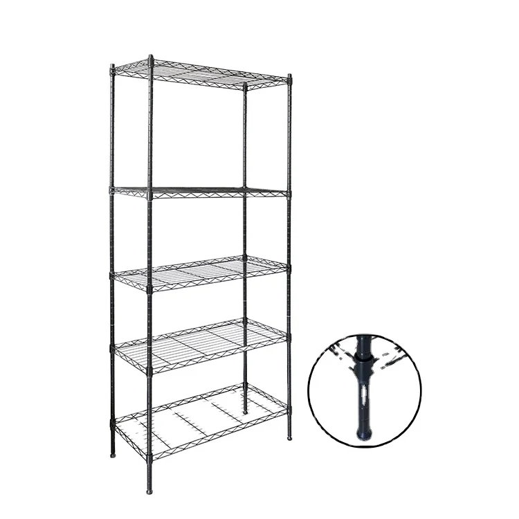 Heavy duty 5 tier black organization corner shelf unit industrial metal cube ss wire storage shelving with adjustable shelves